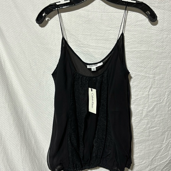 Calvin Klein M black silk spaghetti strap tank lined elastic waist nwt perfect - Picture 1 of 9